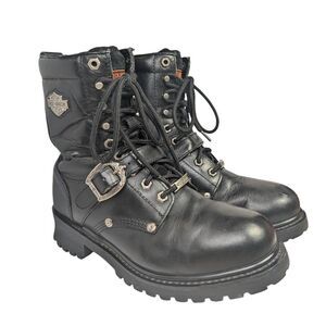 Harley Davidson Faded Glory Black leather lace up combat moto boots mens 7 wide